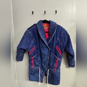 Vintage Winning Edge  Denim Jean Coat with Red Accents Insulated